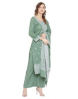 Chikankari Woven Cotton Olive Dress Material