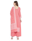 Chikankari Woven Cotton Peach Dress Material