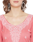 Chikankari Woven Cotton Peach Dress Material