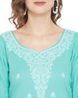 Chikankari Woven Cotton Sea Green Dress Material