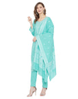 Chikankari Woven Cotton Sea Green Dress Material