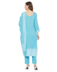Chikankari Woven Cotton Ferozi Dress Material