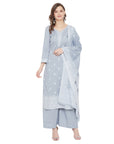 Chikankari Woven Cotton Grey Dress Material