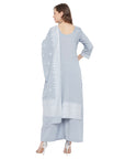 Chikankari Woven Cotton Grey Dress Material