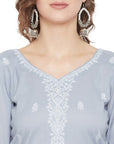 Chikankari Woven Cotton Grey Dress Material