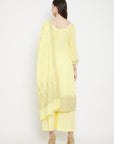 Chikankari Woven Cotton Lemon Dress Material