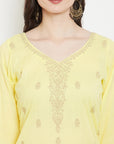 Chikankari Woven Cotton Lemon Dress Material