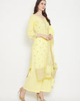 Chikankari Woven Cotton Lemon Dress Material
