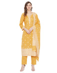 Chikankari Woven Cotton Yellow Dress Material