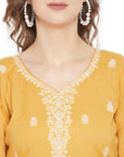 Chikankari Woven Cotton Yellow Dress Material