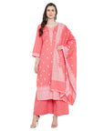 Chikankari Woven Cotton Peach Dress Material