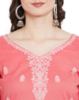 Chikankari Woven Cotton Peach Dress Material