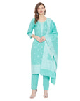 Chikankari Woven Cotton Sea Green Dress Material