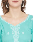 Chikankari Woven Cotton Sea Green Dress Material