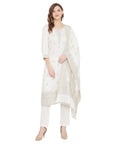 Chikankari Woven Cotton White Dress Material
