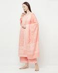 COTTON WOVEN CHIKANKARI PEACH DRESS MATERIAL WITH DUPATTA