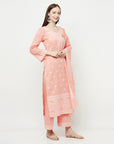 COTTON WOVEN CHIKANKARI PEACH DRESS MATERIAL WITH DUPATTA