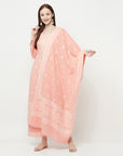COTTON WOVEN CHIKANKARI PEACH DRESS MATERIAL WITH DUPATTA