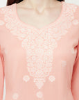 COTTON WOVEN CHIKANKARI PEACH DRESS MATERIAL WITH DUPATTA