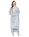 Chikankari Woven Cotton Grey Dress Material