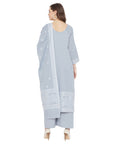 Chikankari Woven Cotton Grey Dress Material