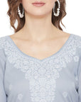 Chikankari Woven Cotton Grey Dress Material