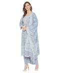 Chikankari Woven Cotton Grey Dress Material