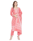 Chikankari Woven Cotton Peach Dress Material