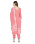 Chikankari Woven Cotton Peach Dress Material