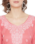 Chikankari Woven Cotton Peach Dress Material