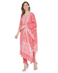 Chikankari Woven Cotton Peach Dress Material