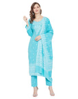 Chikankari Woven Cotton Ferozi Dress Material