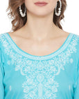 Chikankari Woven Cotton Ferozi Dress Material