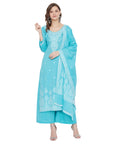 Chikankari Woven Cotton Ferozi Dress Material