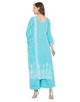 Chikankari Woven Cotton Ferozi Dress Material