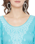 Chikankari Woven Cotton Ferozi Dress Material