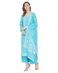 Chikankari Woven Cotton Ferozi Dress Material