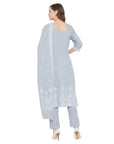 Chikankari Woven Cotton Grey Dress Material