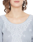 Chikankari Woven Cotton Grey Dress Material
