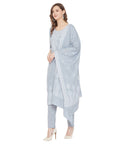 Chikankari Woven Cotton Grey Dress Material