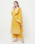 COTTON WOVEN CHIKANKARI YELLOW DRESS MATERIAL WITH DUPATTA