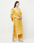 COTTON WOVEN CHIKANKARI YELLOW DRESS MATERIAL WITH DUPATTA