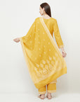 COTTON WOVEN CHIKANKARI YELLOW DRESS MATERIAL WITH DUPATTA