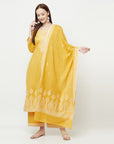 COTTON WOVEN CHIKANKARI YELLOW DRESS MATERIAL WITH DUPATTA