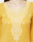COTTON WOVEN CHIKANKARI YELLOW DRESS MATERIAL WITH DUPATTA