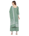 Chikankari Woven Cotton Olive Dress Material