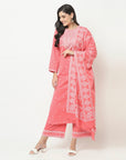Cotton Woven Chikankari Design Unstitched Dress Material With dupatta