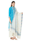 Cotton Jacquard Zari Woven Ferozi Dress Material with Cotton Silk Dupatta