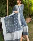 CHIKANKARI WOVEN COTTON GREY DRESS MATERIAL WITH COTTON SILK DUPATTA