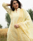 Cotton Silk Zari Woven Lemon Dress Material with Dupatta